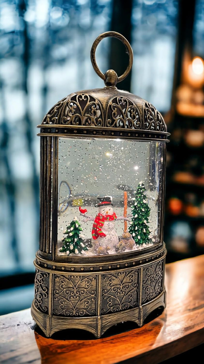 Christmas Tree with Snowman Musical Lantern | Battery Operated and USB Powered LED Lighted Swirling Glitter Water Lantern for Tabletop & Home | Christmas Decoration for Home