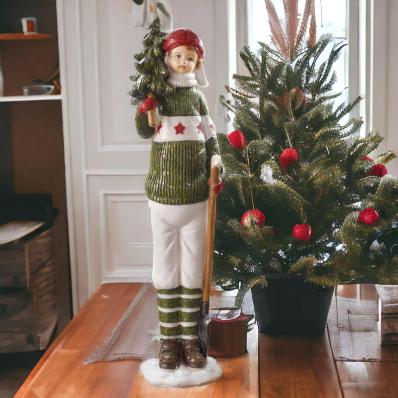 Vintage Style Doll in White Dress Hat with Display Stand | Christmas Figurine