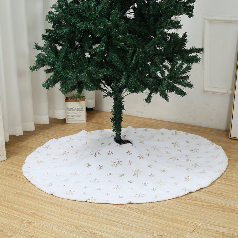 48 Inch Large White Chritsmas Tree Skirt with Gold Snowflake