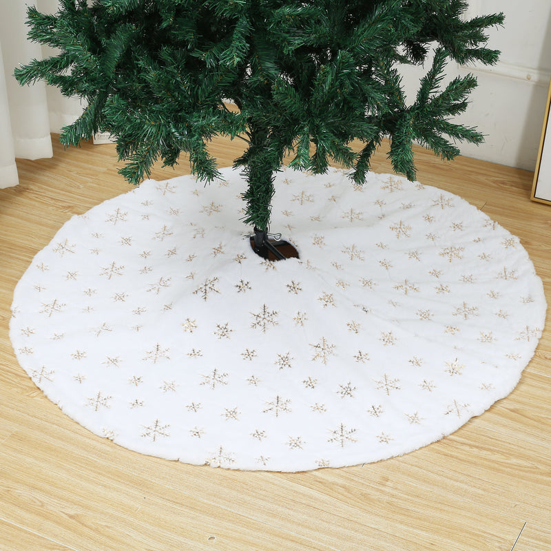 48 Inch Large White Chritsmas Tree Skirt with Gold Snowflake