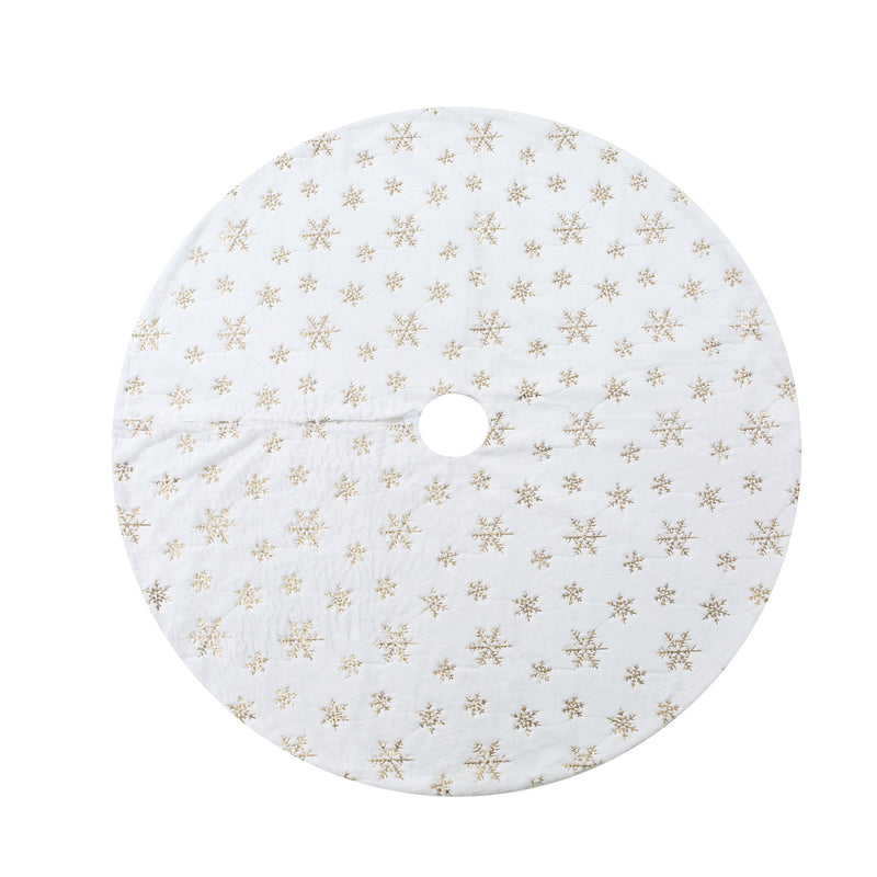 48 Inch Large White Chritsmas Tree Skirt with Gold Snowflake