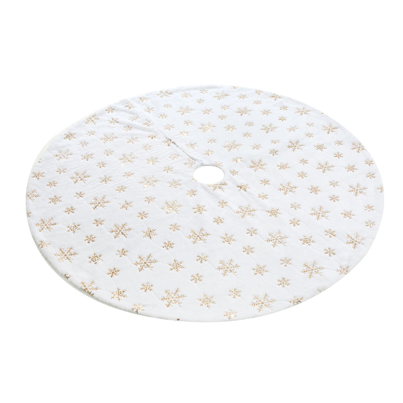 SINT 48 Inch Large White Chritsmas Tree Skirt with Gold Snowflake