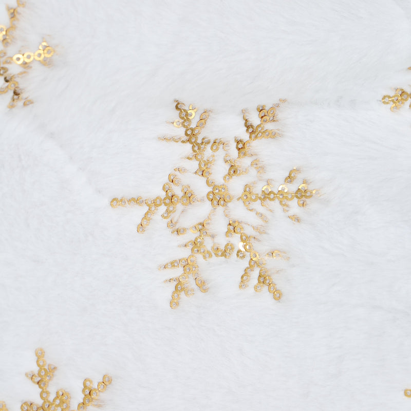 48 Inch Large White Chritsmas Tree Skirt with Gold Snowflake