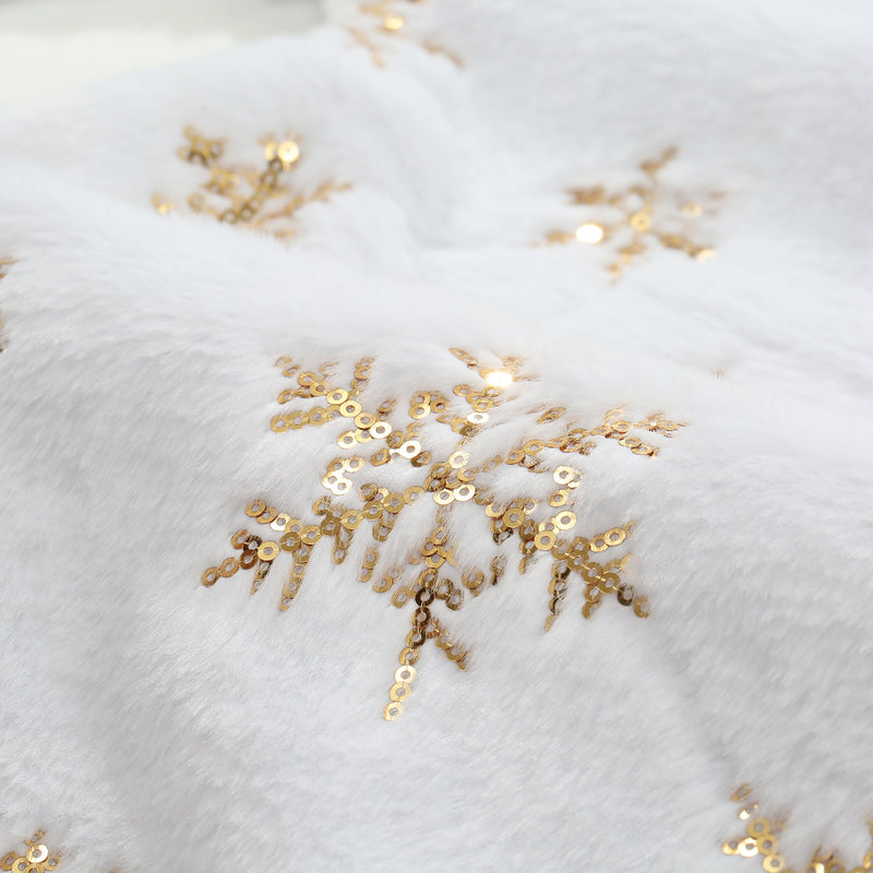 48 Inch Large White Chritsmas Tree Skirt with Gold Snowflake