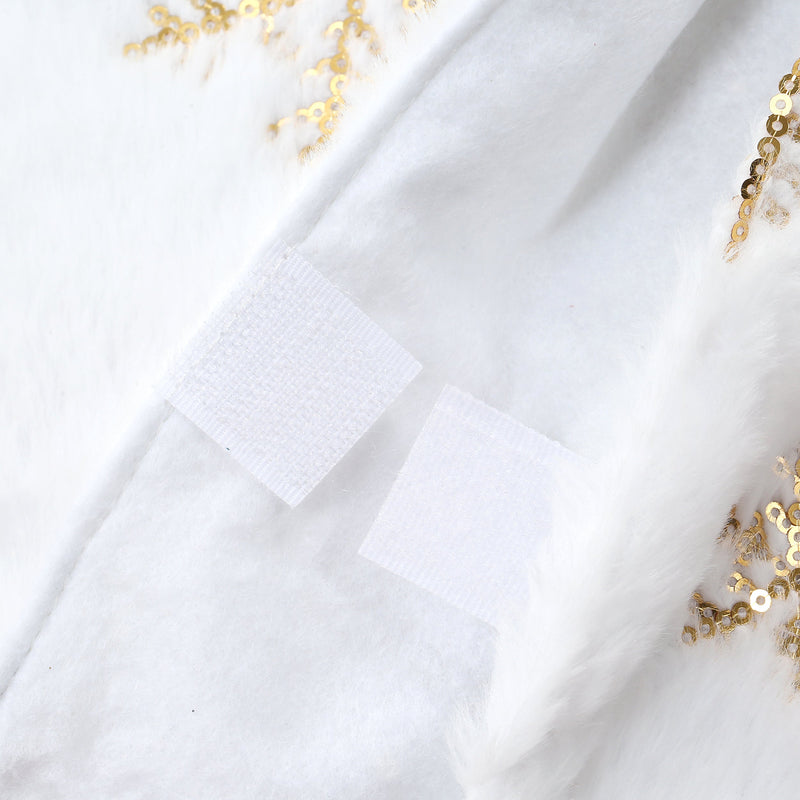 48 Inch Large White Chritsmas Tree Skirt with Gold Snowflake