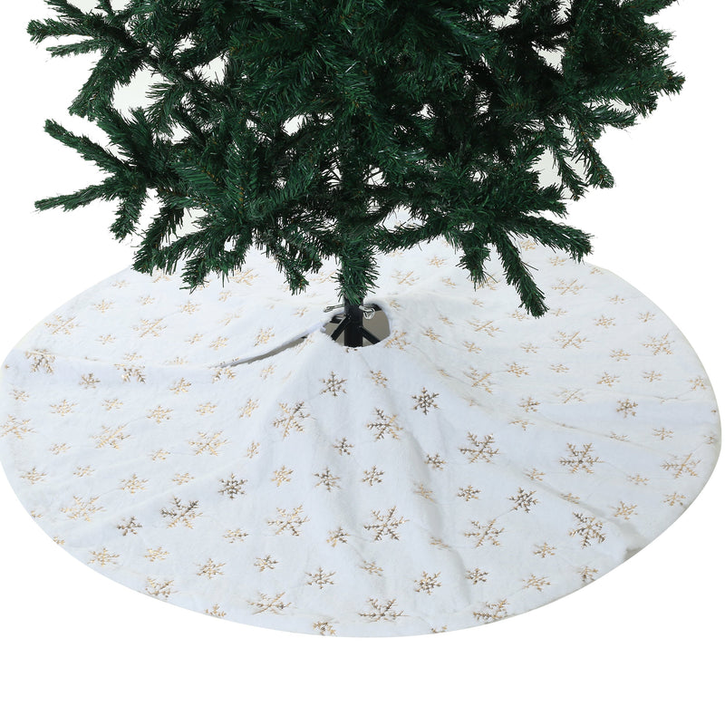 SINT 48 Inch Large White Chritsmas Tree Skirt with Gold Snowflake