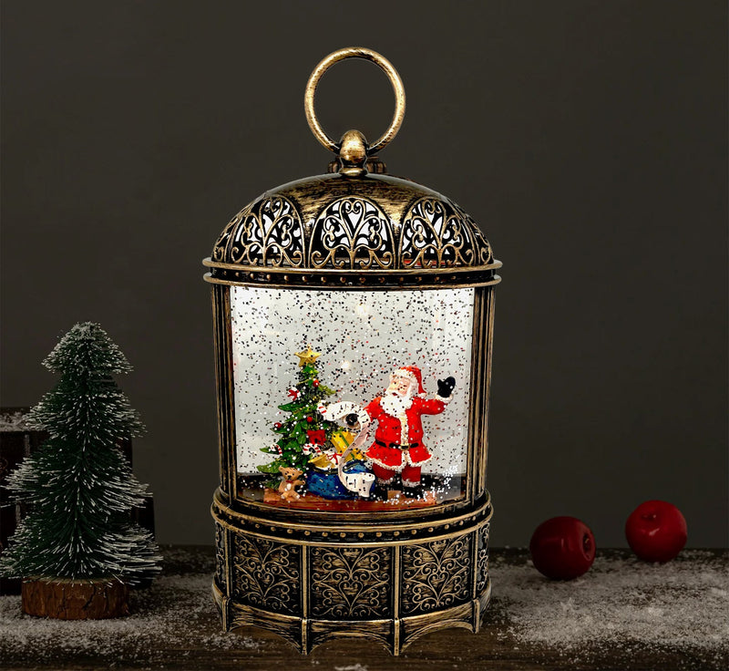 Snow Globe Santa with List Christmas Tree Musical Lantern