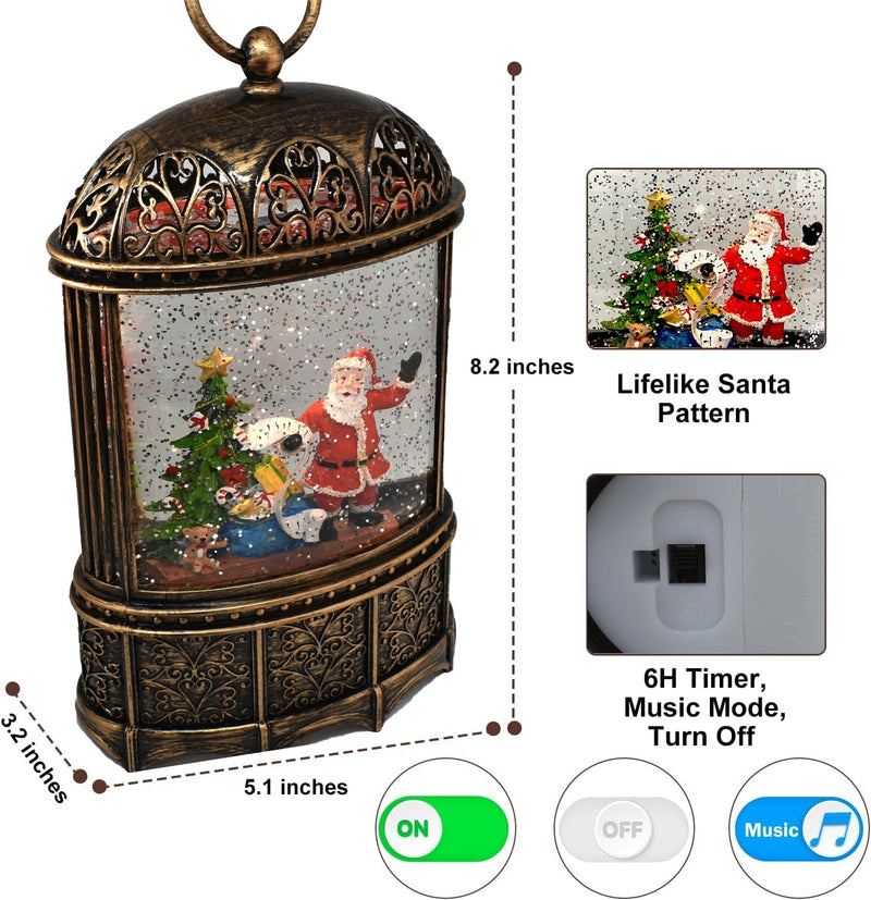 Snow Globe Santa with List Christmas Tree Musical Lantern