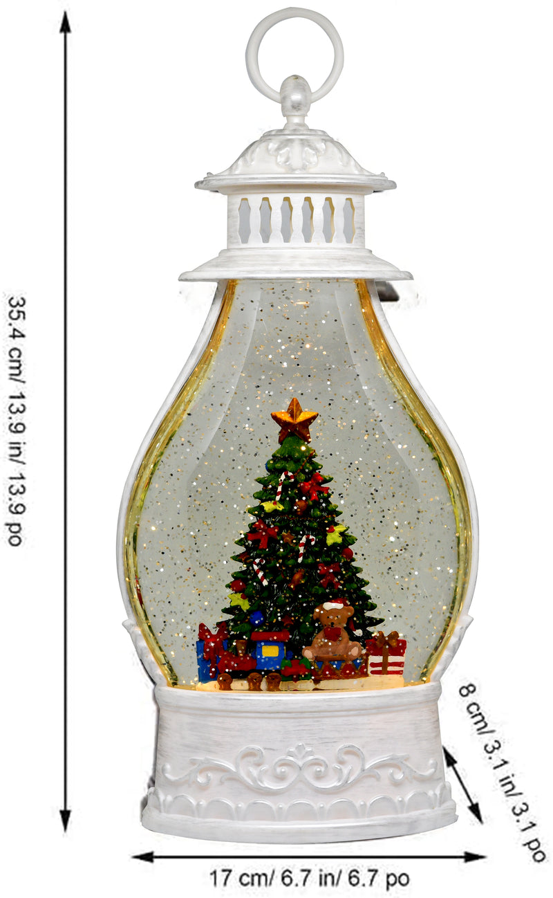 Snow Globe Christmas Tree Musical Lantern for Christmas, Lighted Swirling Glitter Water Lantern