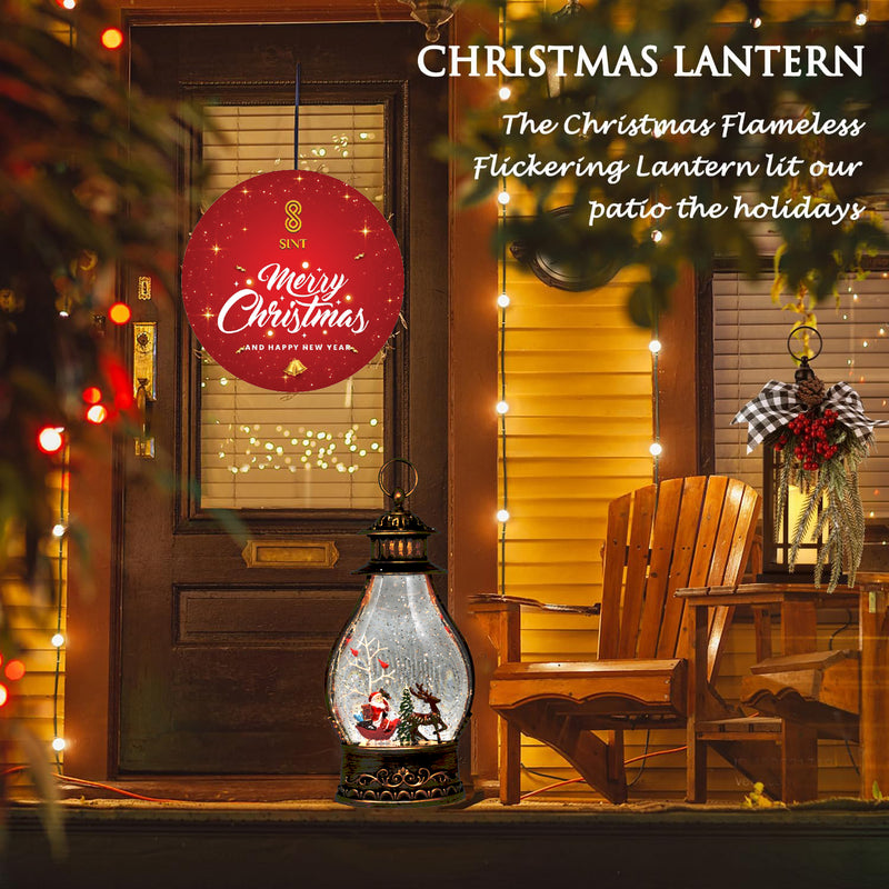 Snow Globe Santa & Elk Musical Lantern for Christmas, Lighted Swirling Glitter Water Lantern