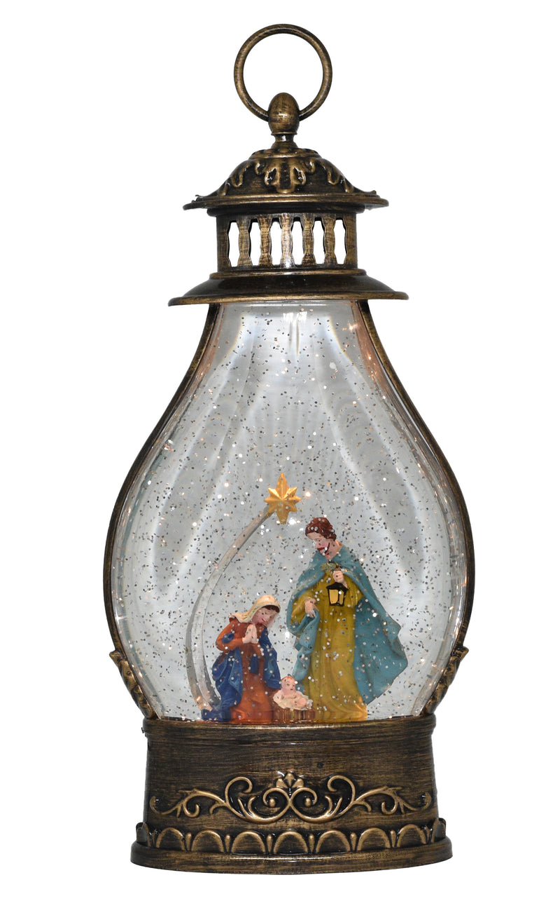 Snow Globe Jesus Family Musical Lantern for Christmas, Lighted Swirling Glitter Water Lantern