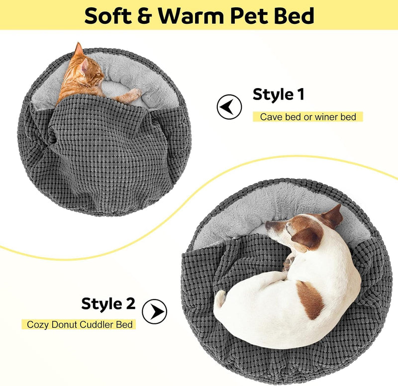 Dog & Cat Bed with Attached Blanket